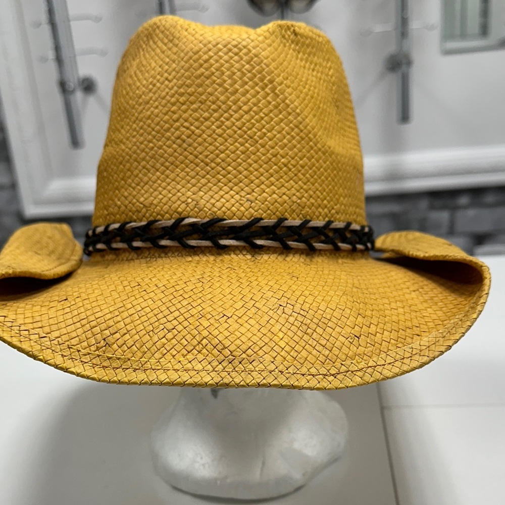 Yellow Straw Hat with Black Braided Band